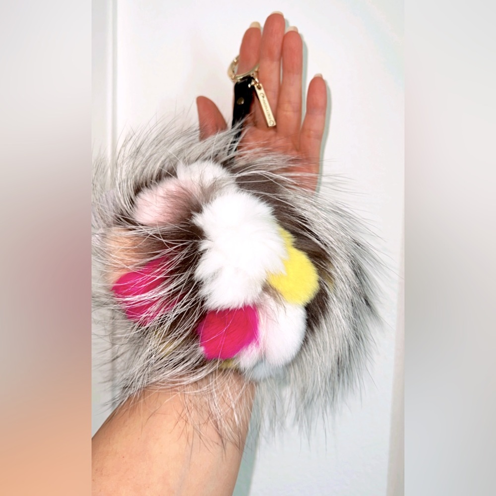 Brand new  Linda Richards Multi Colored Rex rabbit /fox, keychain